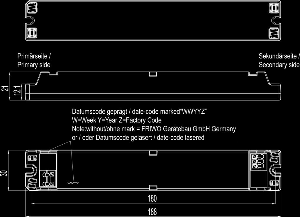 1 Gehäuse / Housing: Gehäusetyp / housing-typ: LT40 Material: PC / Bayer Makrolon 6485 Farbe Boden/ bottom colour: weiß / white