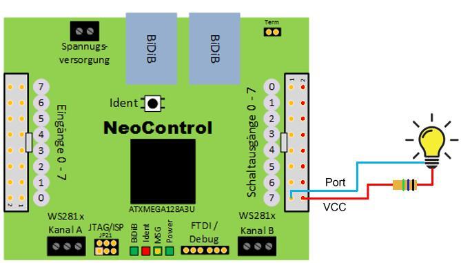 5.3 Ausgänge Die NeoControl verfügt über 8 Ausgänge (SV2, Schaltausgänge 0-7), die von einem ULN2803 Treiber bereitgestellt werden.