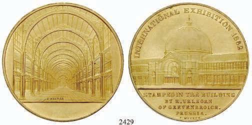 2429 Bronzemedaille, vergoldet 1862. (v. Schnitzspahn/Wiener) auf die Weltausstellung in London. Innenansicht des Glaspalastes / Glaspalast. STAMPED IN THE BUILDING BY H.UHLHORN OF GREVENBROICH.