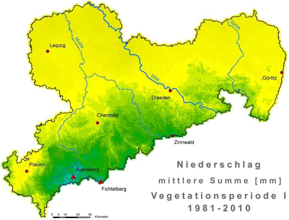 Niederschlag: Vegetationsperiode I (April-Juni) 215 mm
