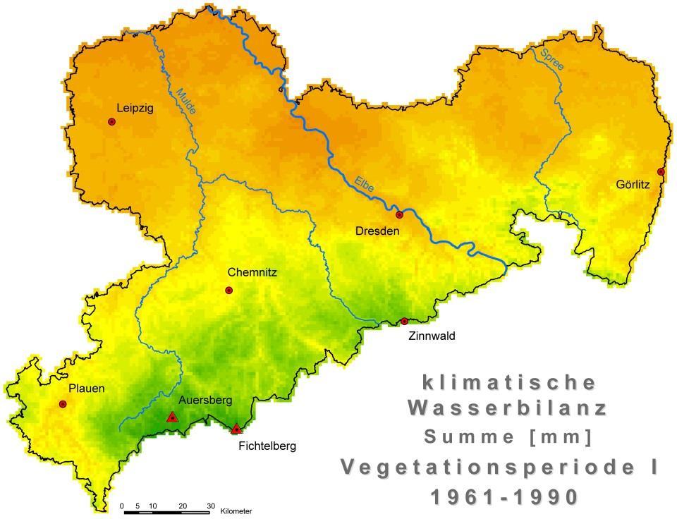 Klimatische Wasserbilanz: Vegetationsperiode I (April-Juni)
