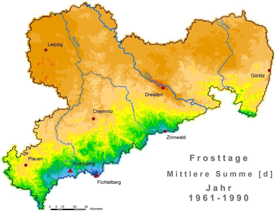 Frosttage (Tmin < 0 ºC): mittlere jährliche Anzahl 95