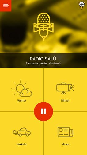 Der Fokus der RADIO SALÜ App liegt auf dem Radiohören, dazu gibt es die Titelanzeige und das jeweilige Cover wird eingeblendet.