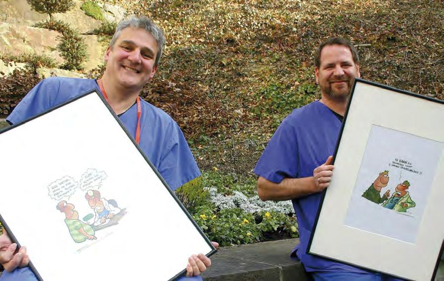 Achtung Satire: Rippenspreizer sorgte mit flotten Cartoons für muntere Stimmung Bei den Patienten, Besuchern sowie Beschäftigten des St.