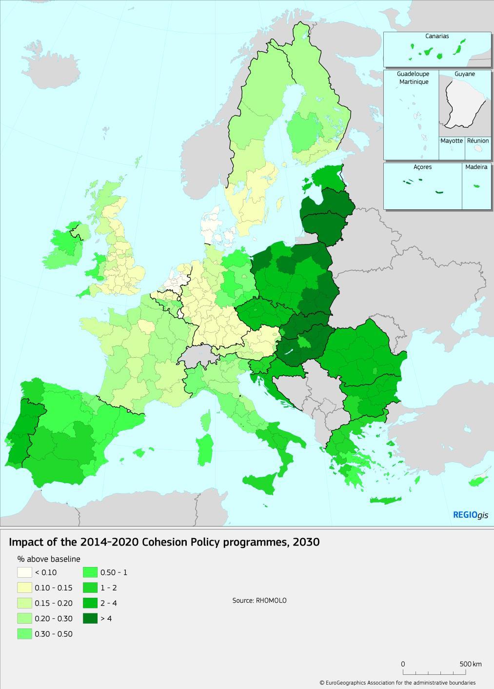 Auswirkungen der Kohäsionspolitik 8,5 % der staatlichen Investitionen in der EU, 41 % in EU-13; über