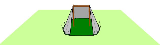 Stecke die Dornen an den Mastspitzen durch die vorgesehenen Öffnungen in der Zeltplane und richte beide Masten aufrecht bis beide senkrecht stehen.
