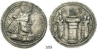 mit Diadem und Tiara / Thronender Arsakes r., hält Bogen. Sellw.84.127. ss-vz 130,- 354 Osroes II.