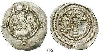 356 Kavad I. (1. Reg.), 488-496 Drachme Jahr 11-42, Isfahan. 4,15 g. Büste r.
