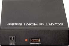 DVD-Spieler) an Fernseher oder Beamer mit HDMI-Anschluss, Eingang (analog): 21pol Scart-Kupplung, Ausgang (digital): 19pol HDMI-Kupplung, ausgebende Bildauflösung: max.