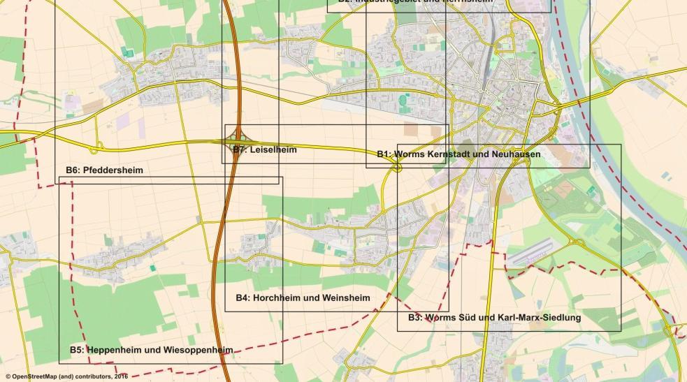 Wiesoppenheim - B6: Pfeddersheim - B7: Leiselheim/ Pfiffligheim/ Hochheim - B8: Abenheim - B9: Industriegebiet Nord - B10: Ibersheim/ Rheindürkheim B5 B4 B3