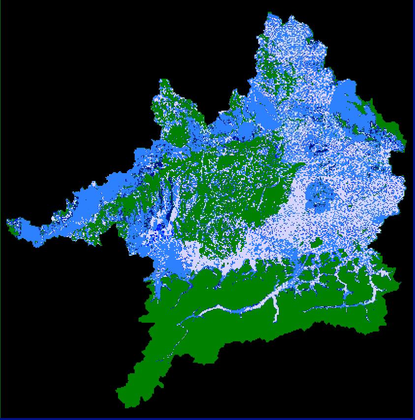 Beispiel Frühjahr 2006 Obere Donau 18. / 19. Feb. 2006 Nass-Schnee-Verteilung: Vergleich Modell und Beobachtung Blue: 3 7 Vol.