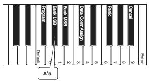 Drücken Sie die Taste [FUNCTION], um in den Bearbeitungsmodus zu kommen. Drücken Sie die Pianotaste Ab5.
