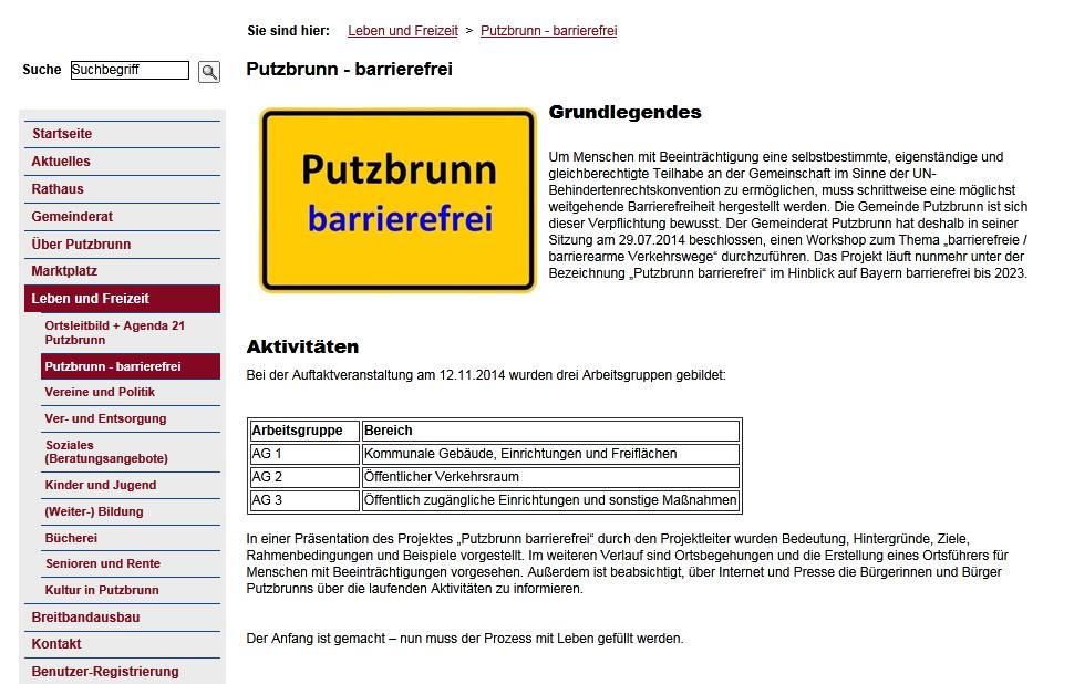 zu TOP 2 Internetauftritt Website Gde. Putzbrunn: Übersicht über die Querschnittsbegehung vom 17.03.2015 soll eingestellt werden.