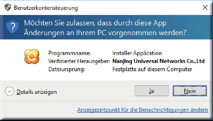 Abbildung 2: Hinweis auf Verbindung - "Trotzdem ausführen" Abbildung 3: Lassen Sie Änderungen zu