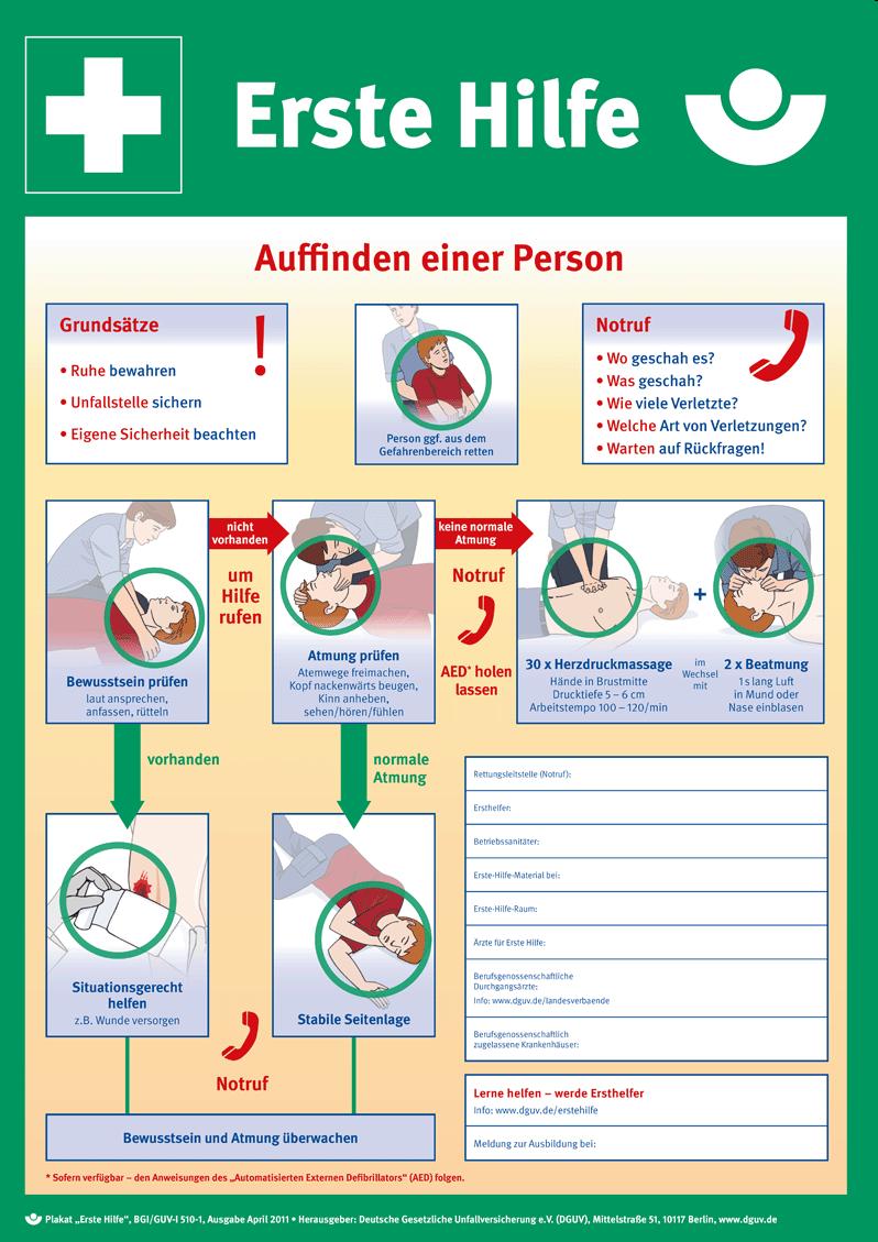 Medizinische Notfälle Erste Hilfe Erste-Hilfe-Plakate in den Gebäuden der HsH Notrufnummern Ricklinger Stadtweg 120