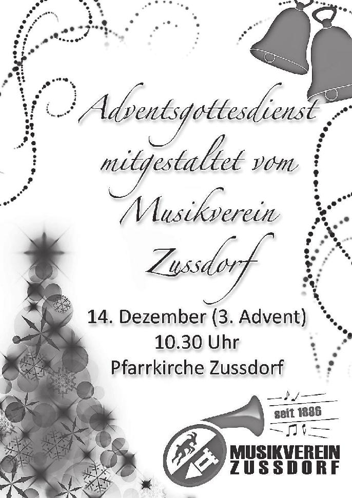 Männergesangverein Zußdorf Musikverein Zußdorf e.v. Besinnliche Lieder zum Advent Unter diesem Motto laden die Sänger des Männerchores zu ihrem Konzert am Samstag, den 20.Dezember um 18.