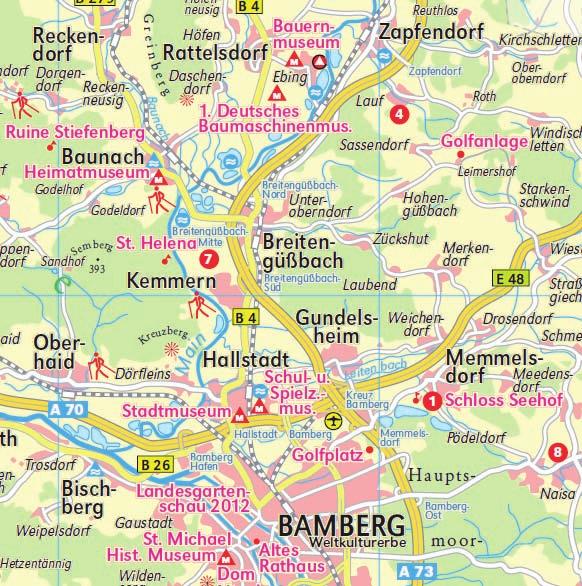 Stadt-Land-Fluss Tour (41 km) Stadt-Land-Fluss Tour (41 km) Weltkulturerbe Bamberg, Flussparadies Franken, traditionelle kleine Brauereien und Bierkeller: Erleben Sie auf dieser kürzeren Tour ohne