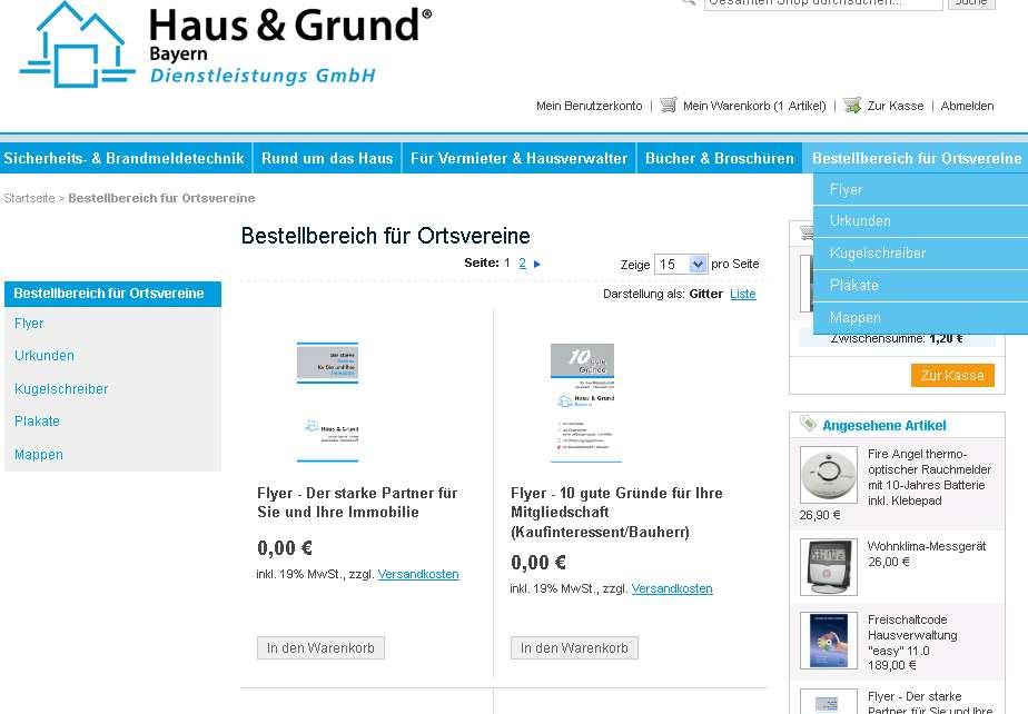 9. Bestellen von Werbematerial Bestellen können Sie per Mail und Fax, aber auch online: Online bestellen über die Homepage Haus & Grund Bayern/Shop www.haus-und-grund-bayern.