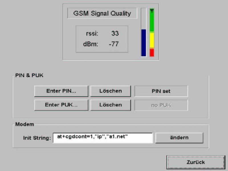 Providerverbindung die Verbindungsdaten ein.(abbildung 5) Abbildung 5 Drücken Sie auf GPRS/GSM um das GPRS-Modem zu konfigurieren.