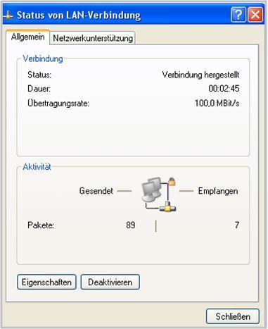 Netzwerkverbindungen Im Fenster Netzwerkverbindungen werden alle installierten Netzwerkadapter angezeigt.