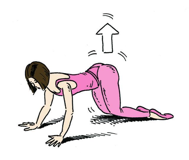 Blicken Sie zum Boden. Wippen Sie mit den Knien mehrmals auf und ab ohne Bodenkontakt. Wiederholen Sie die Übung, wie es Ihnen angenehm ist.