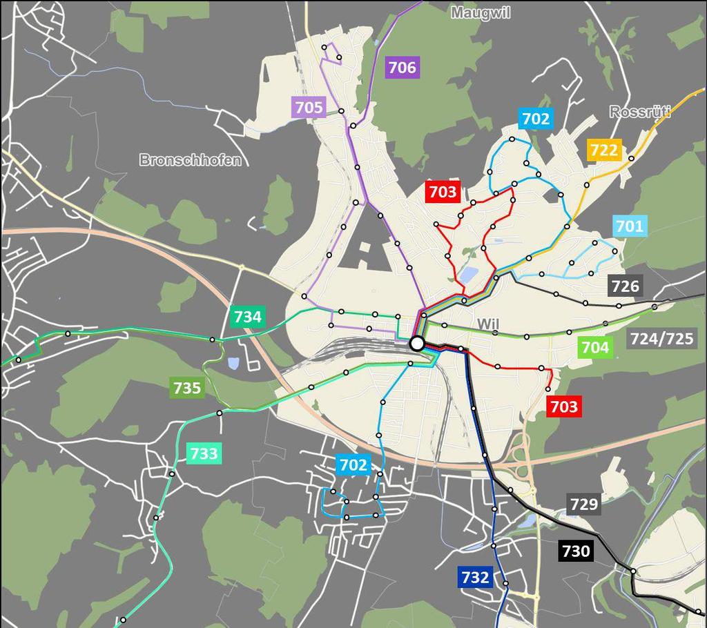 6 2. Marktanalyse 2.1. Ist-Analyse 2.1.1. ÖV-Angebot Busangebot Das Busangebot der Stadt Wil, in Abbildung 1 dargestellt, setzt sich aus Stadtbus- und Regionalbuslinien zusammen.