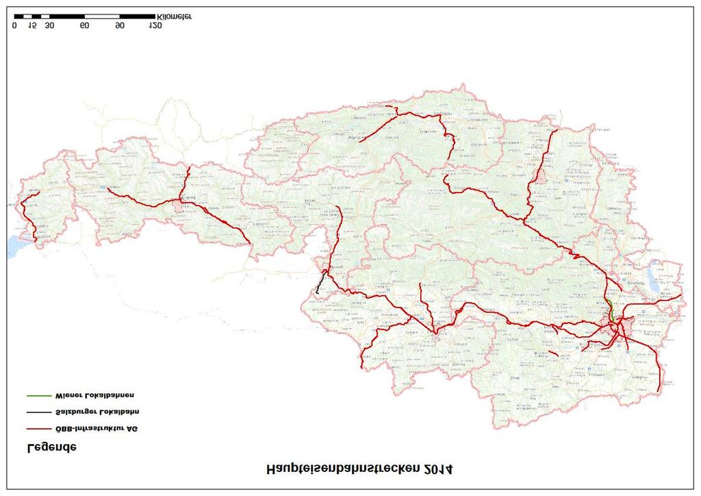 3 Kartografische Darstellung Die nachfolgende Grafik zeigt die österreichischen Haupteisenbahnstrecken 2014.