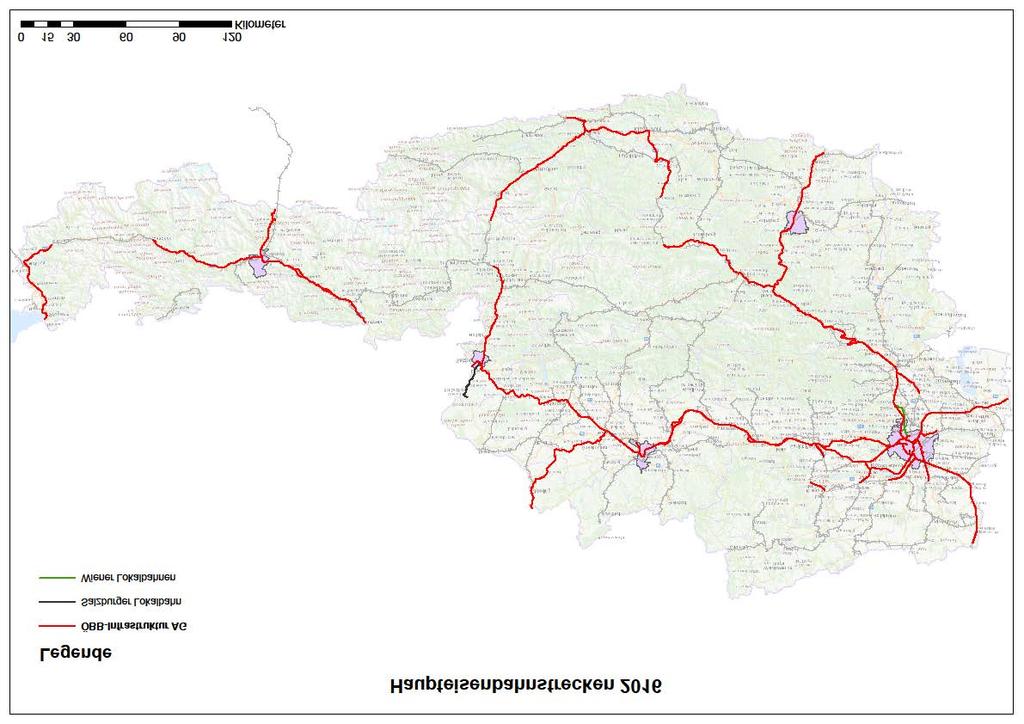 3 Kartografische Darstellung Die nachfolgende Grafik zeigt die österreichischen Haupteisenbahnstrecken 2016.