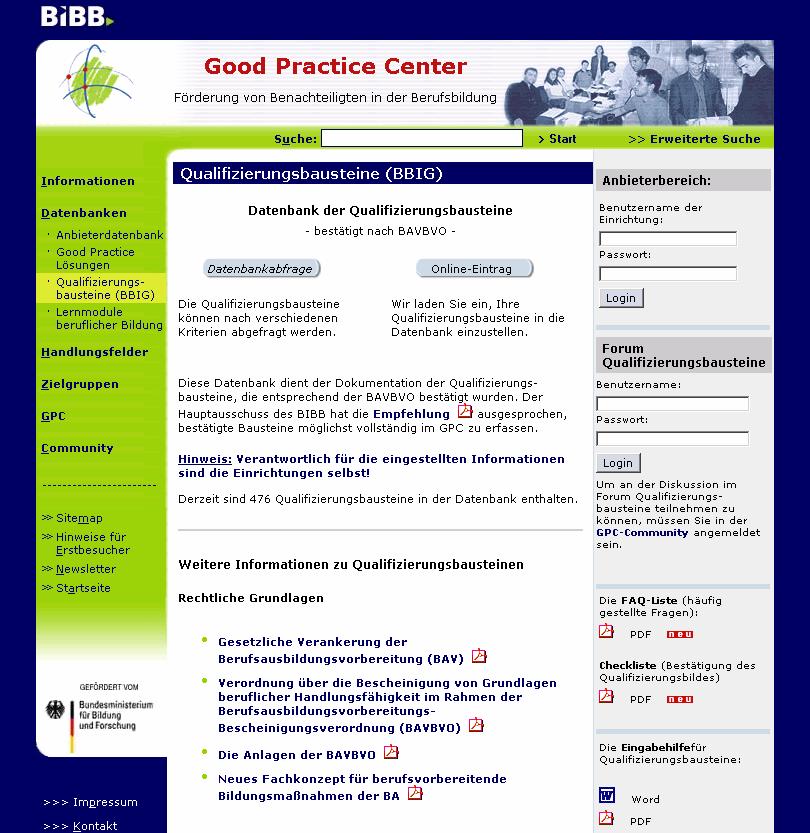 Datenbank der Qualifizierungsbausteine www.good-practice.