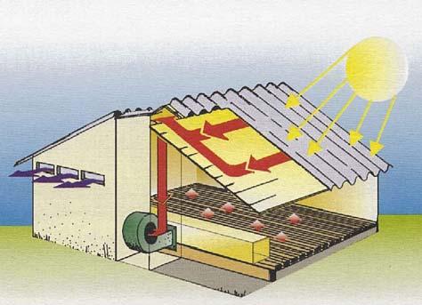 Kollektoren für Heutrocknung (2.3) Bei Heubelüftungsanlagen auf Bauernhöfen wird die Luft durch einen Dachteil geführt, welcher als Kollektor genutzt wird.