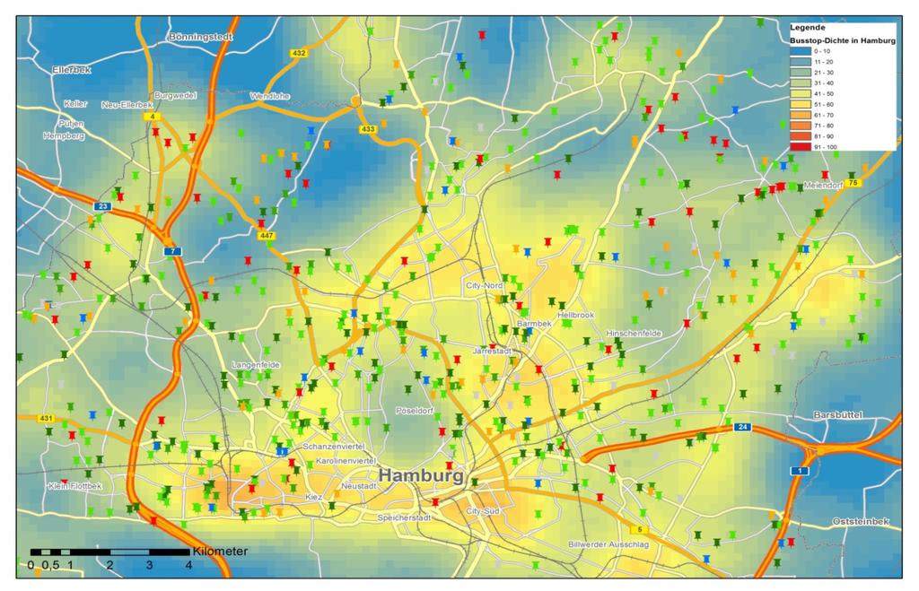 Topographische Daten infas 360 Nutzersegmente MiD2008 in Hamburg nur Basisstichprobe Wenig-Mobile