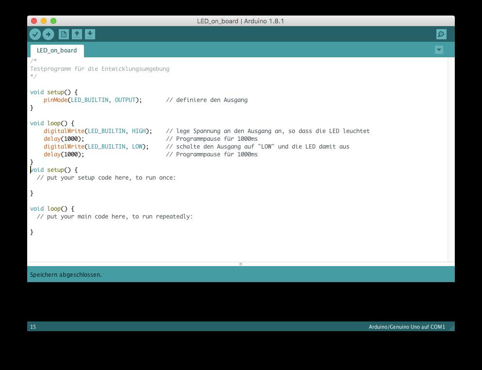 Arduino IDE Editorbereich für den Programmtext Ausgabefeld für