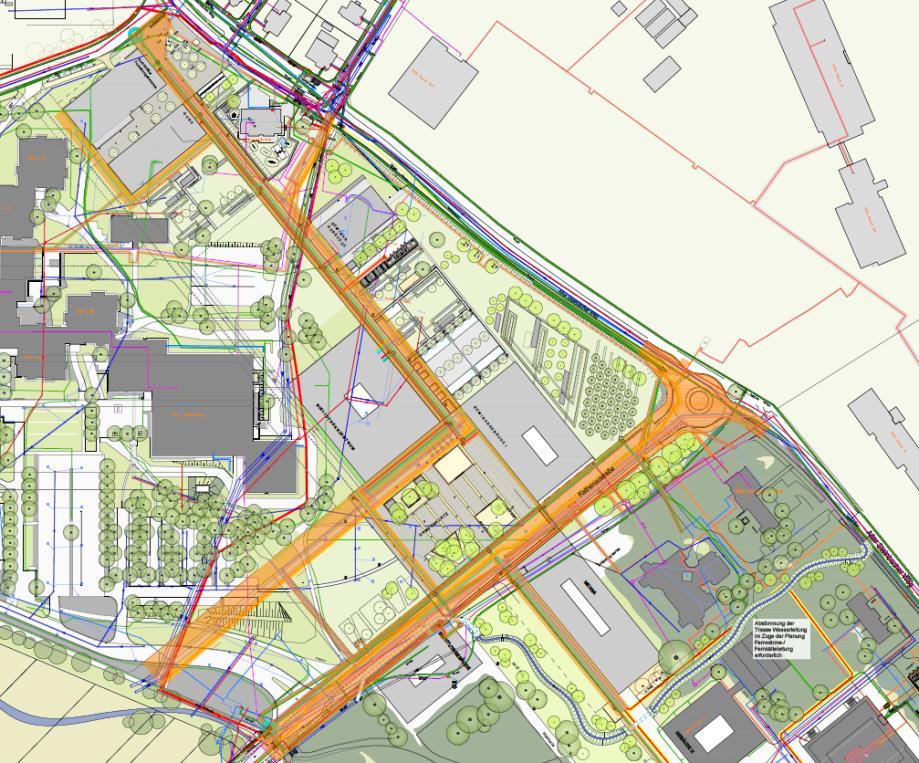 Campusplatz Infrastrukturtrassen und Straßenbau Neubau Mensa potenzielles