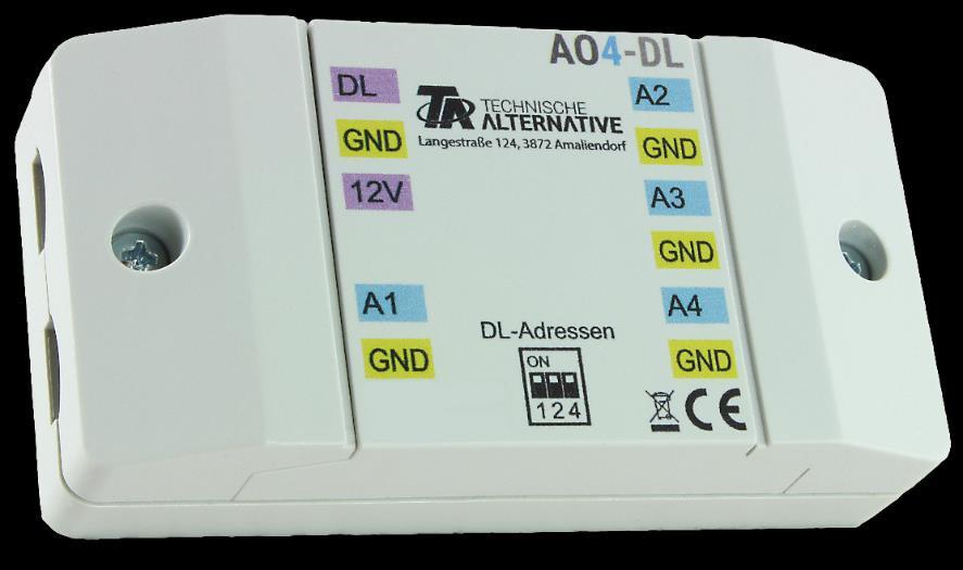 00 DL-Erweiterungsmodul für 4 Analogausgänge Das Modul AO4-DL ( AO = Analogue Output) ermöglicht zusätzliche 4 Analogausgänge für Geräte mit x2-technologie (z.b. UVR16x2, RSM610, CAN-I/O45).