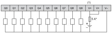 Anschlüsse und Schema Transistorausgänge (*) Sicherung Typ T (1) Die