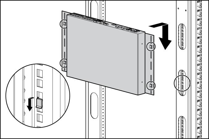 Durchführen einer seitlichen Montage, Typ B 1. Entfernen Sie die vier Schrauben (zwei auf jeder Seite) vom Console Switch. 2.
