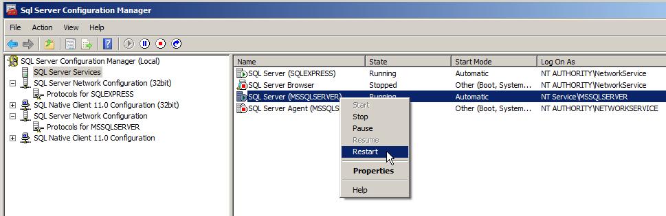 neu indem Sie links SQL Server Services auswählen und