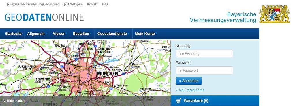 GeodatenOnline Rasterdaten Benutzerhandbuch 7 2 Aufruf der Bestellanwendung Rasterdaten Rasterdaten kann über www.geodatenonline.de aufgerufen werden.
