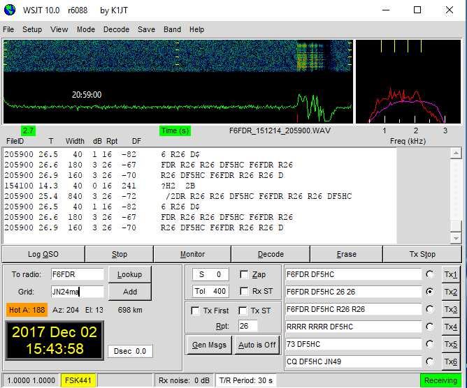 SOFTWARE WSJT 10 / MODE FSK441 Sound-Interface für TX und RX Standardsoftware WSJT 10 - FSK441: Modulation 4-Ton-FSK / 147 Z/s - Berechnet Optimale Scatter-Punkte - TX / RX Umschaltung zeitgesteuert