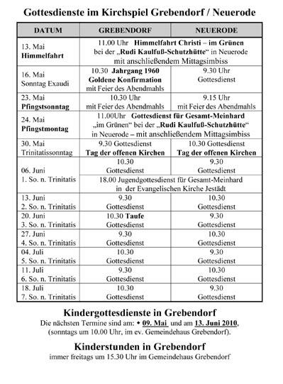 16 Kirchspiel / Neuerode in Meinhard 17 FREUD und LEID Geburtstage... ab 75 80 und darüber Frieda 3.03. Waltraud Kellermann (81) 5.03. Albin Bien (84) 5.03. Frieda Börner (88) 11.03. Marie Jost (84) 21.