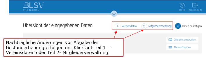 oder Mitgliederdaten vor Abgabe der Bestandserhebung sind unter Teil 1
