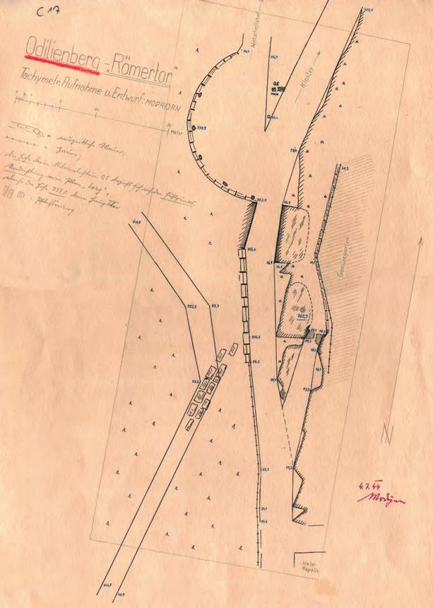 Forschungsgeschichte Abb. 10: Römertor/Porte romaine. am Odilienberg. (Zeichnung: W. Modrijan, Juli 1944). Anschrift des Verfassers Mag.