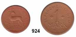 64 P O R Z E L L A N M Ü N Z E N Münzen von anderen Deutschen Keramischen Fabriken 924 520-524 Elmschenhagen, 50 Pfennig bis 10 Mark 1921 braun Menzel 6479.1-6 LOT 5 Stück...Ø vz-prfr 125,- 925 529.