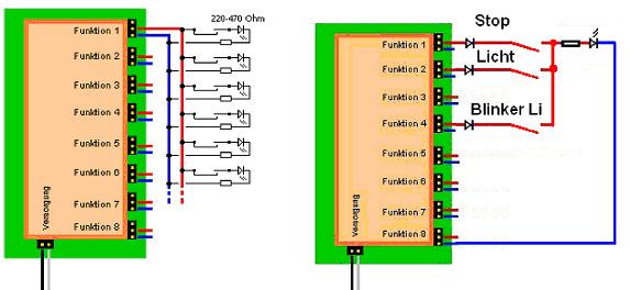 Viele Positionen mit dem abschaltbaren Kommando Stop 3 verschiedene Kommandos über Dioden 1N4001 auf eine IR-LED schalten.