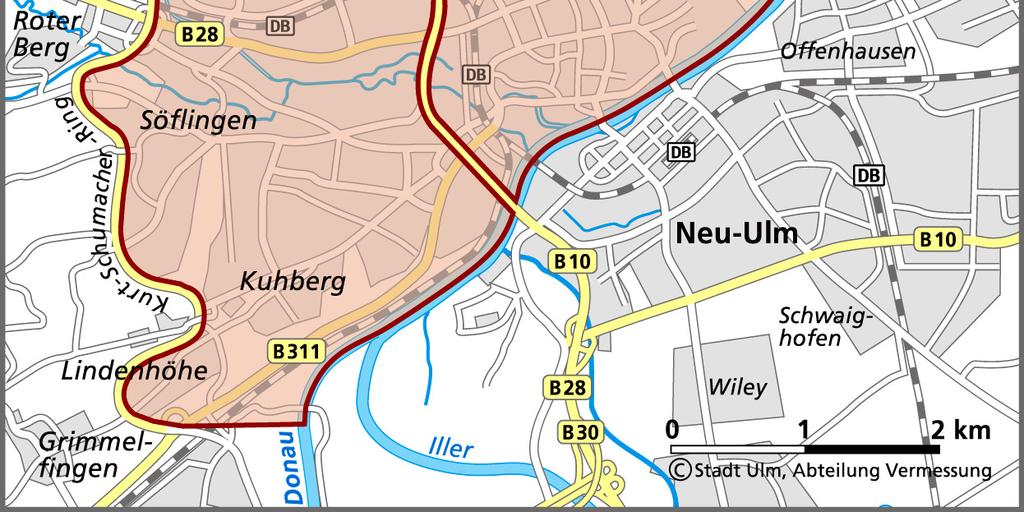 Neben der Innenstadt umfasst die Umweltzone die Stadtteile Böfingen, Safranberg, Michelsberg, Söflingen, Kuhberg, Lindenhöhe,