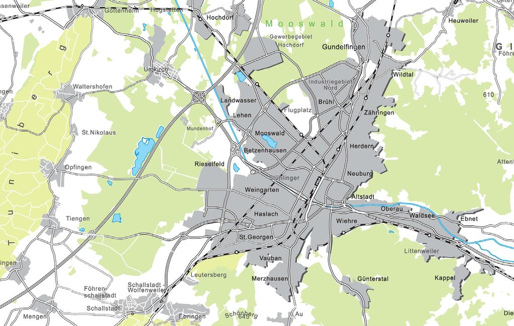 Freiburg - Stadtstruktur 5 km - Radius (90% der Einwohner) Dr.