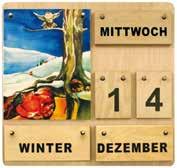 Kalender // Holzkalender»Die Vier Jahreszeiten«35 x 35cm, natur Holzplatte Unsere Künstlerin hat diese farbenfrohen Bilder in Aquarell gemalt.