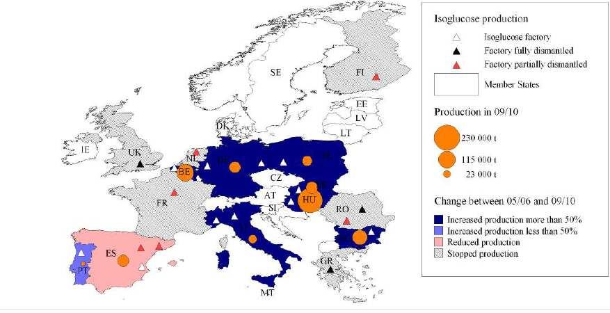 Isoglukose Fabriken in der EU (2010) Source: Agrosynergie