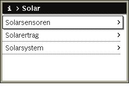 7 Störungen beheben Menüpunkt Solarsensoren (grafisch) Solarertrag Beschreibung Aktuell gemessene Temperaturen mit Anzeige der Position des ausgewählten Temperaturfühlers in der Solaranlagenhydraulik