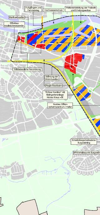 Regensburg Plan 2005 - Stadtosten Ziele: Identität und Kompaktheit des Stadtkörpers - innerstädtische Brachflächen in attraktive Stadträume mit dichter vielfältiger Bebauung wandeln